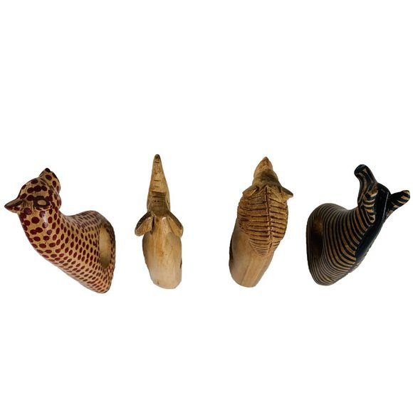 Wooden Carved Safari Animals Napkin Rings 4 Holder Zebra Leopard Tiger Elephant - Picture 5 of 16